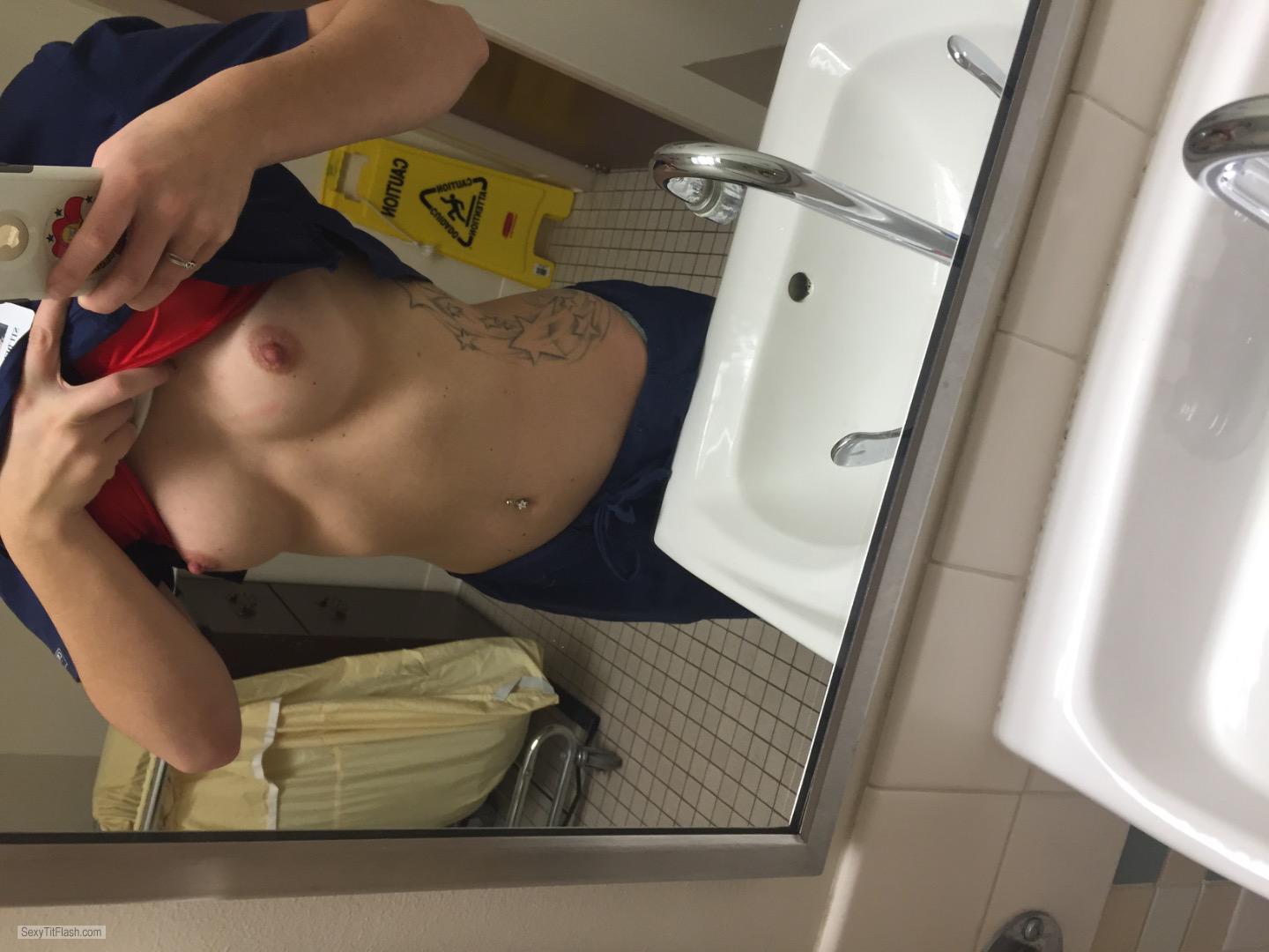 Tit Flash: Girlfriend's Medium Tits - GF At Work from United States